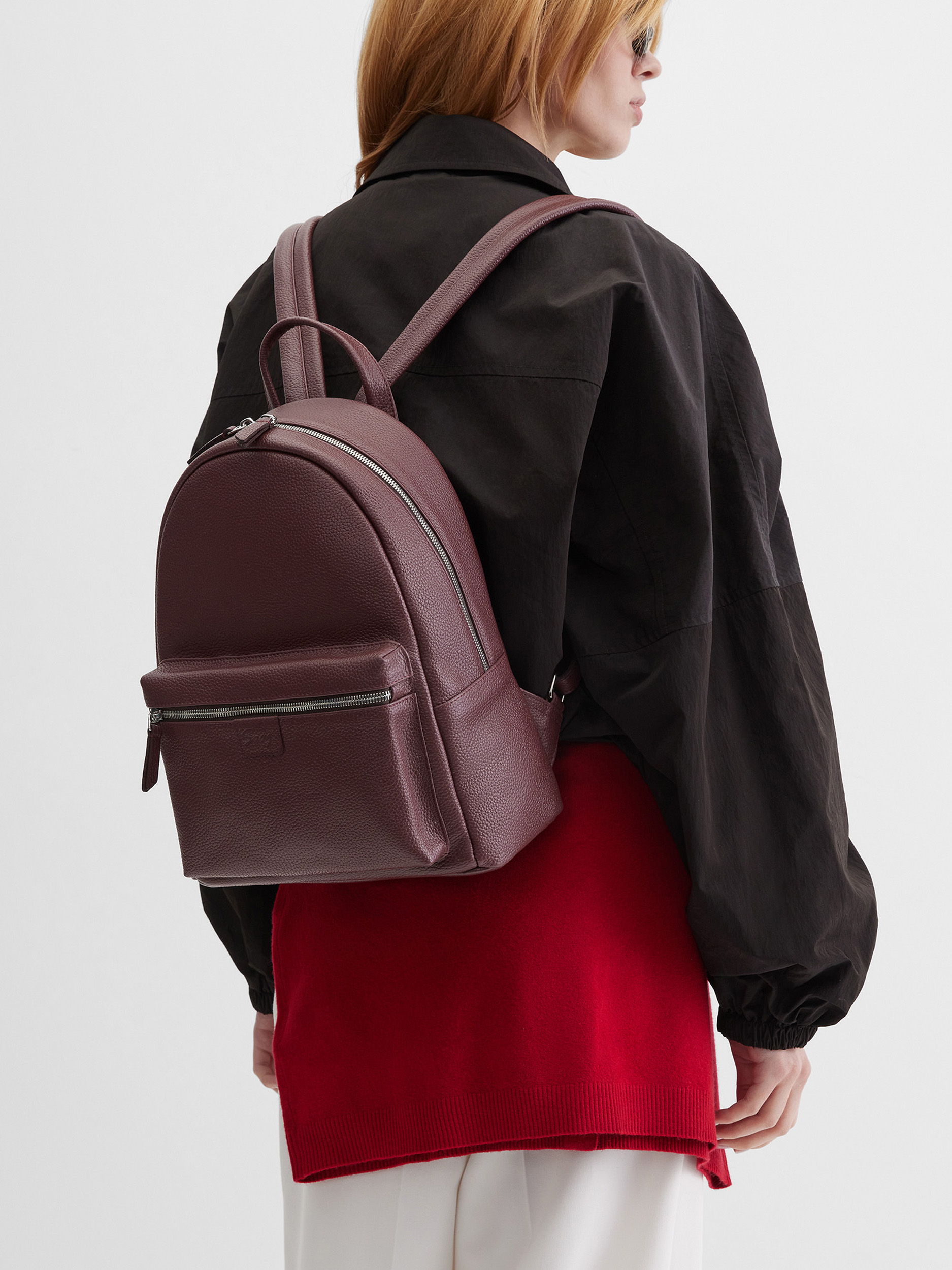 Кожаный рюкзак 11 дюймов бордового цвета