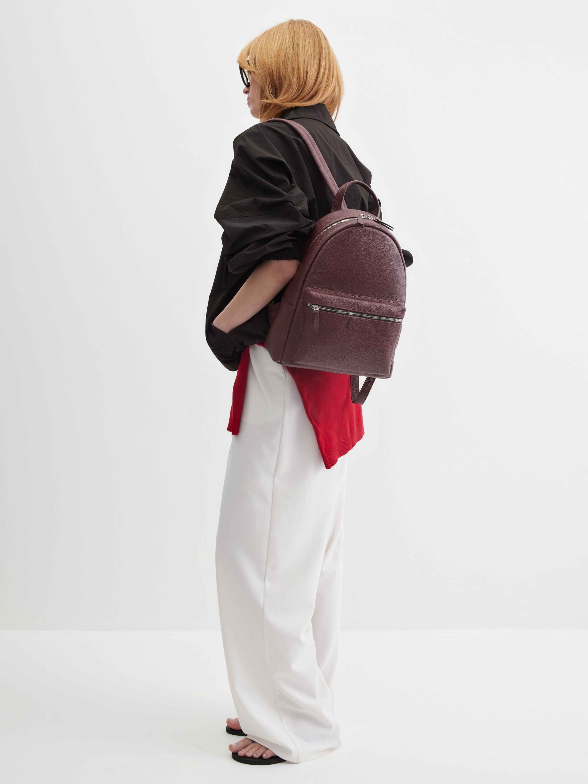 Кожаный рюкзак 11 дюймов бордового цвета