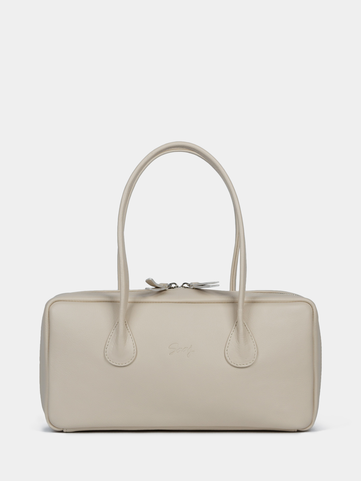 Кожаная сумка-багет молочного цвета