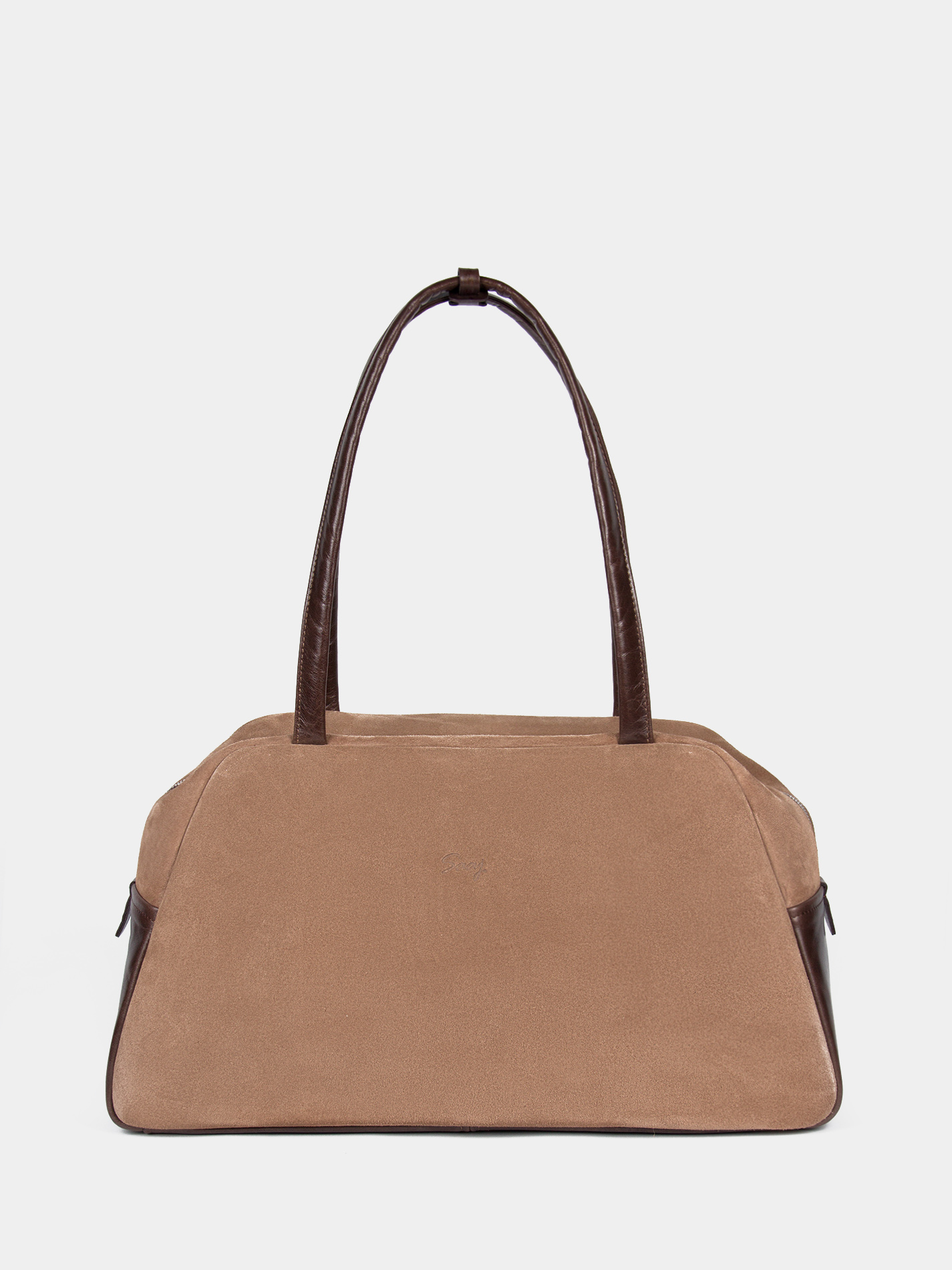 Замшевая сумка для ноутбука 14 дюймов коричневого цвета с кожаным донышком и ручками темно-коричневого цвета