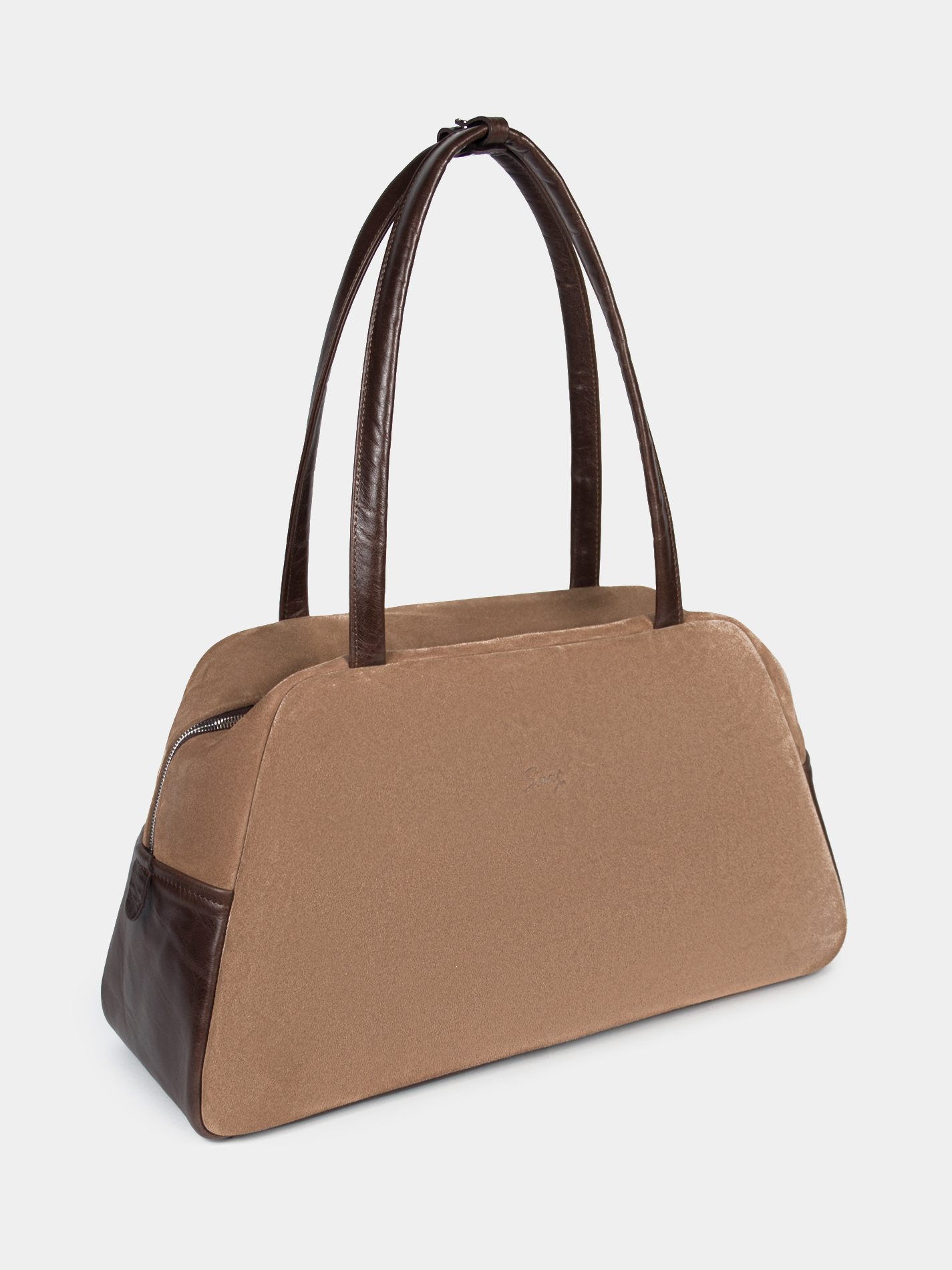 Замшевая сумка для ноутбука 14 дюймов коричневого цвета с кожаным донышком и ручками темно-коричневого цвета