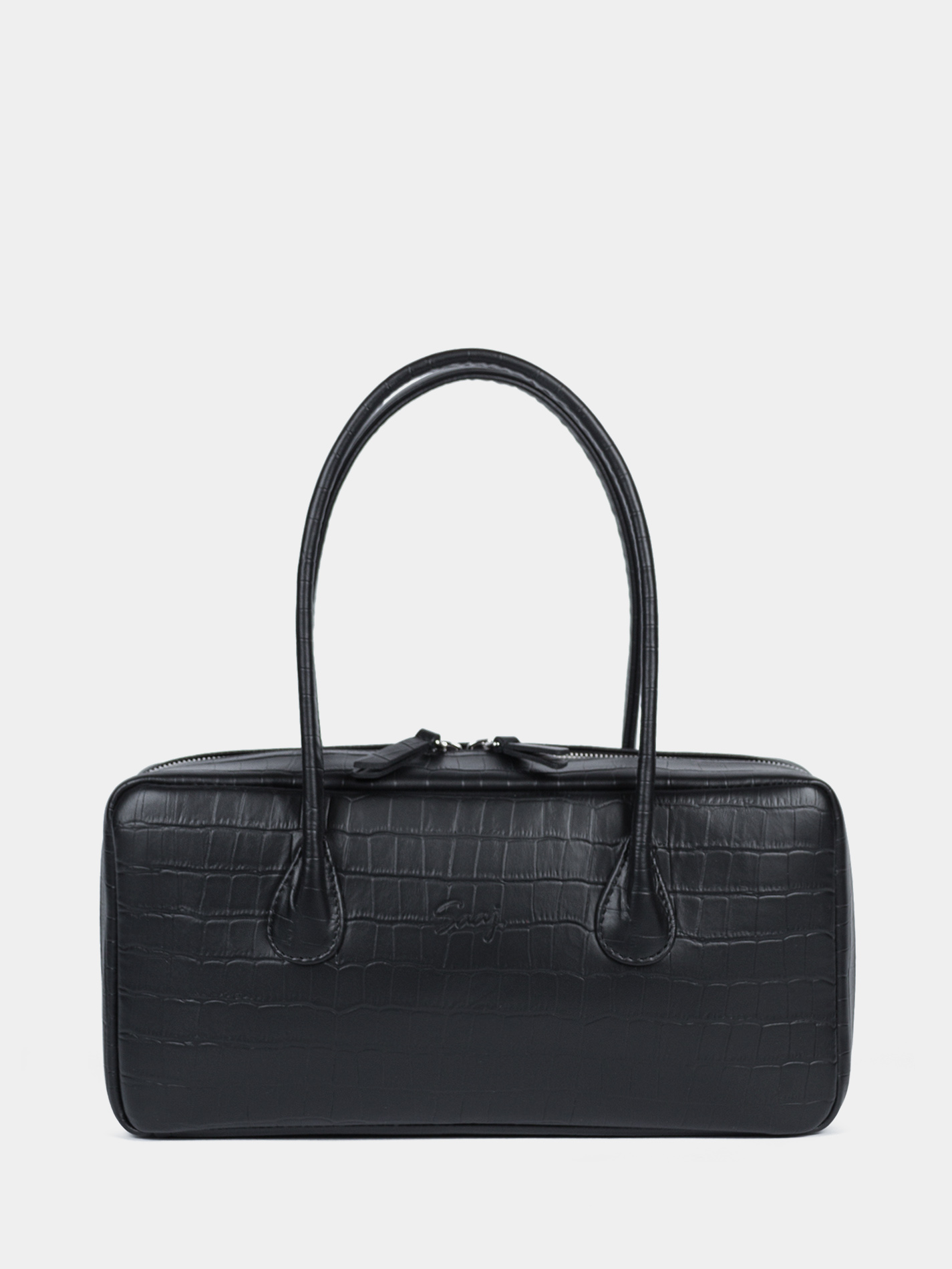 Кожаная сумка-багет черного цвета