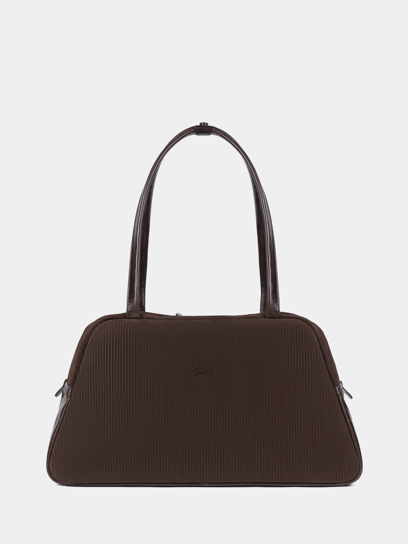 Замшевая сумка для ноутбука 14 дюймов коричневого цвета с кожаным донышком и ручками темно-коричневого цвета