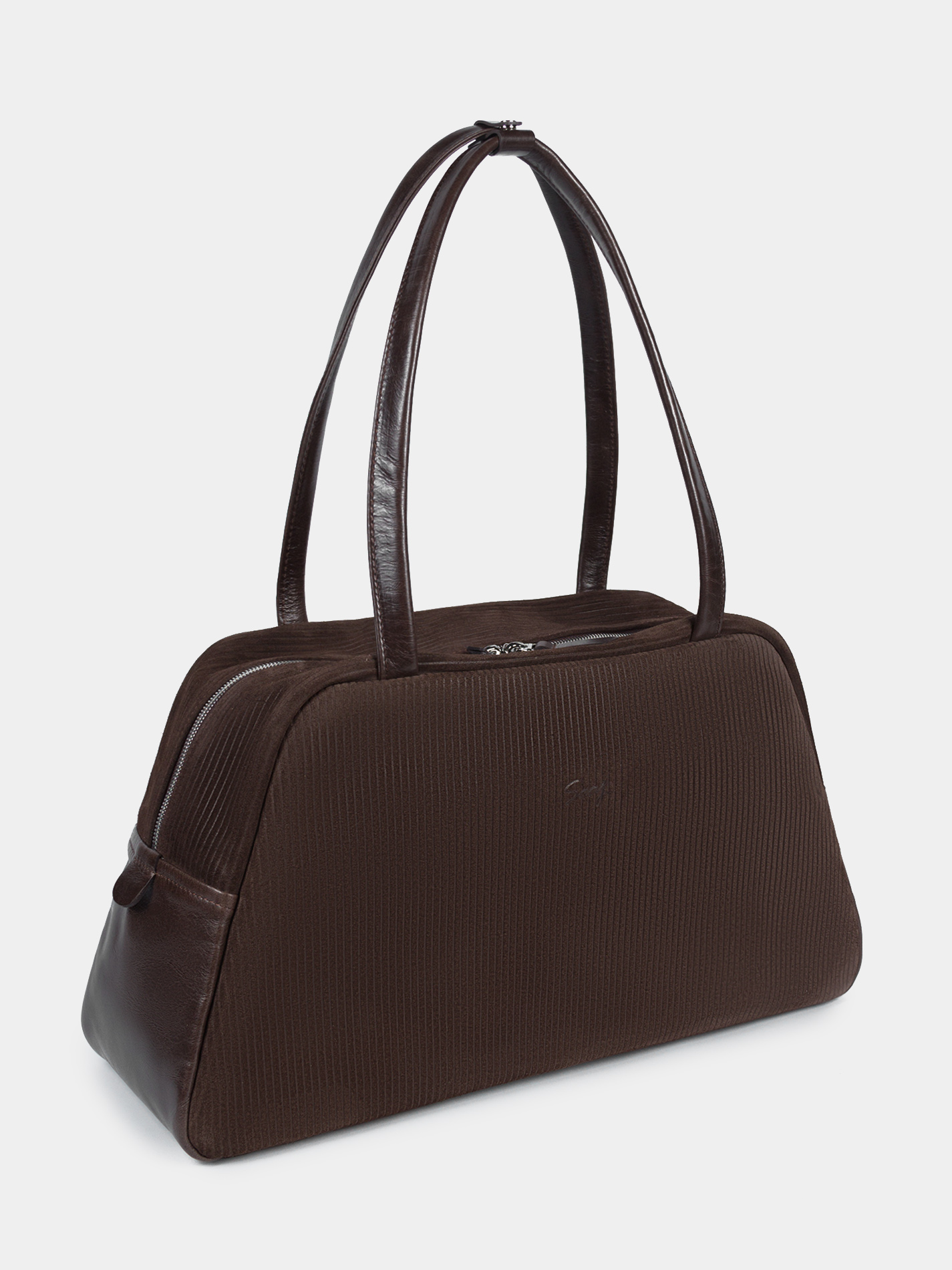 Замшевая сумка для ноутбука 14 дюймов коричневого цвета с кожаным донышком и ручками темно-коричневого цвета