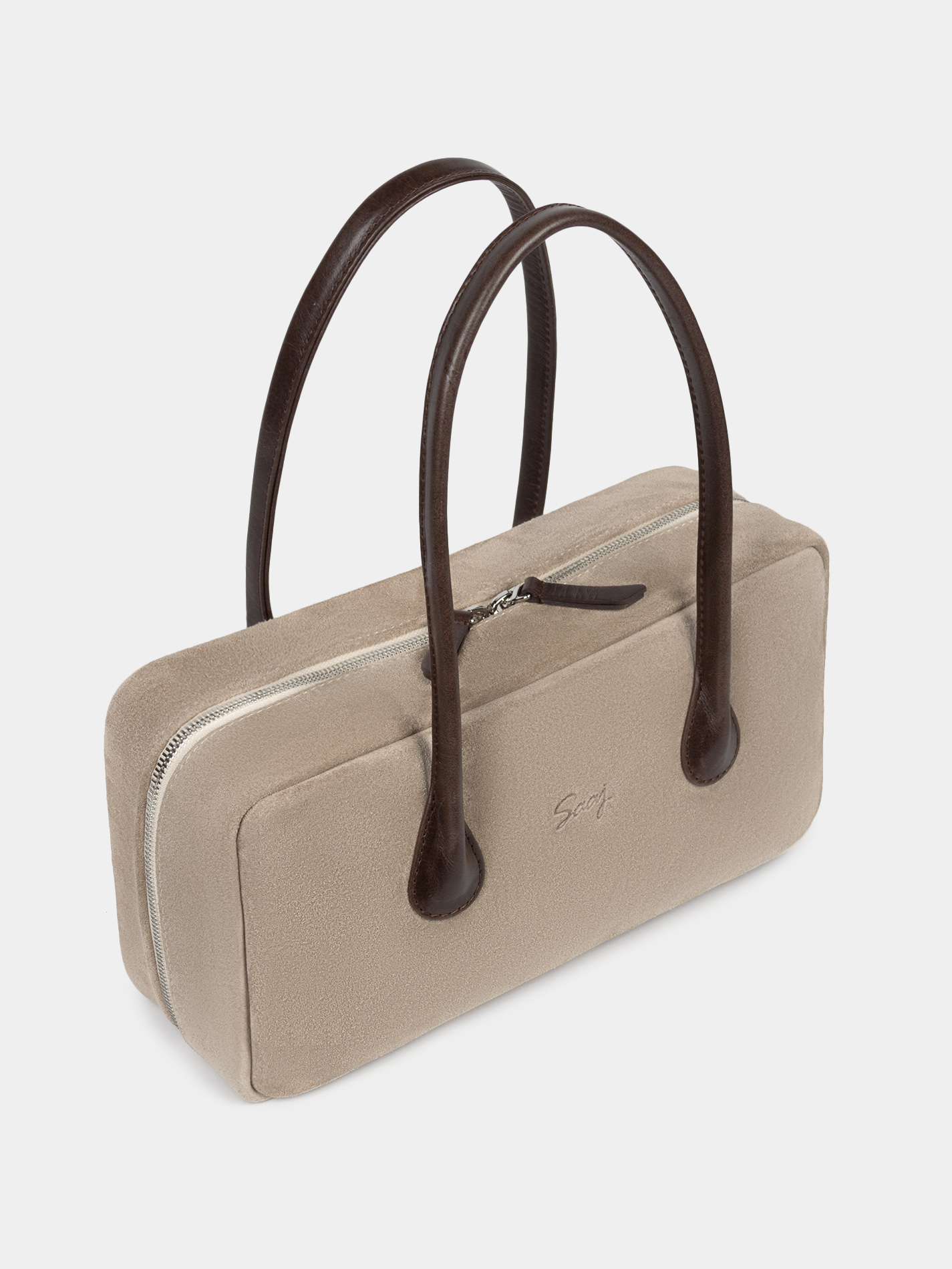 сумка, багет, женская, замшевая, кожаные ручки и донышко