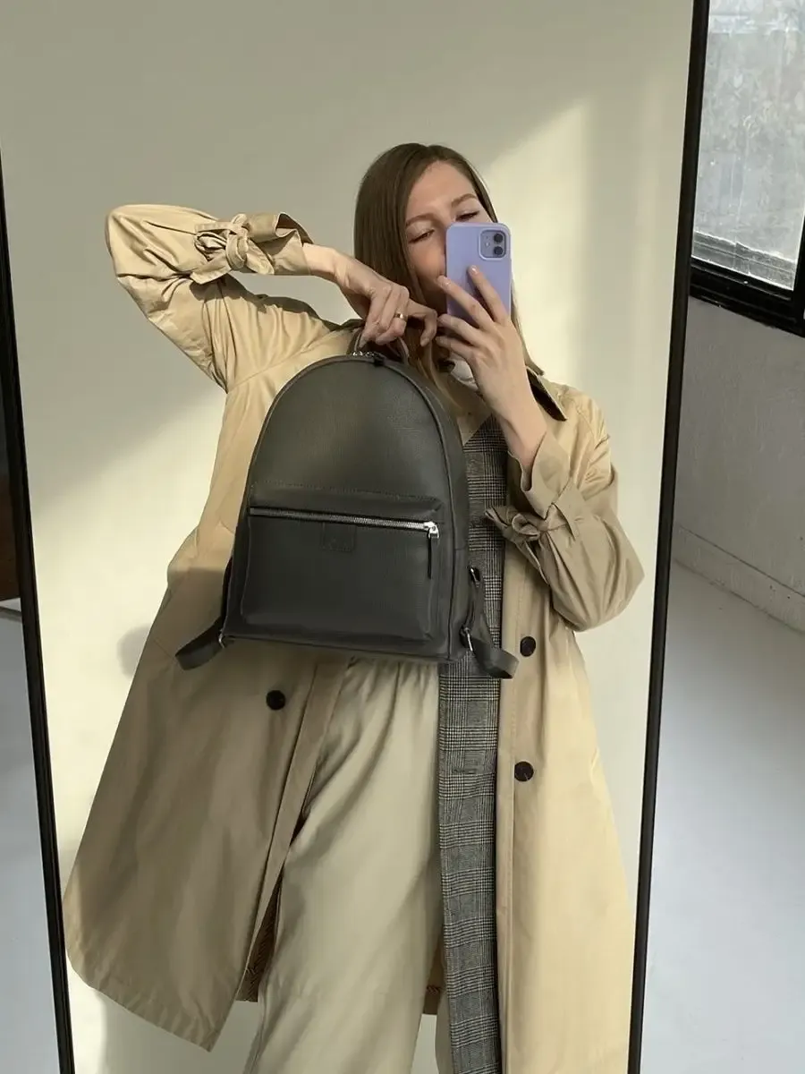 Рюкзак женский кожаный серый 11 дюймов А5