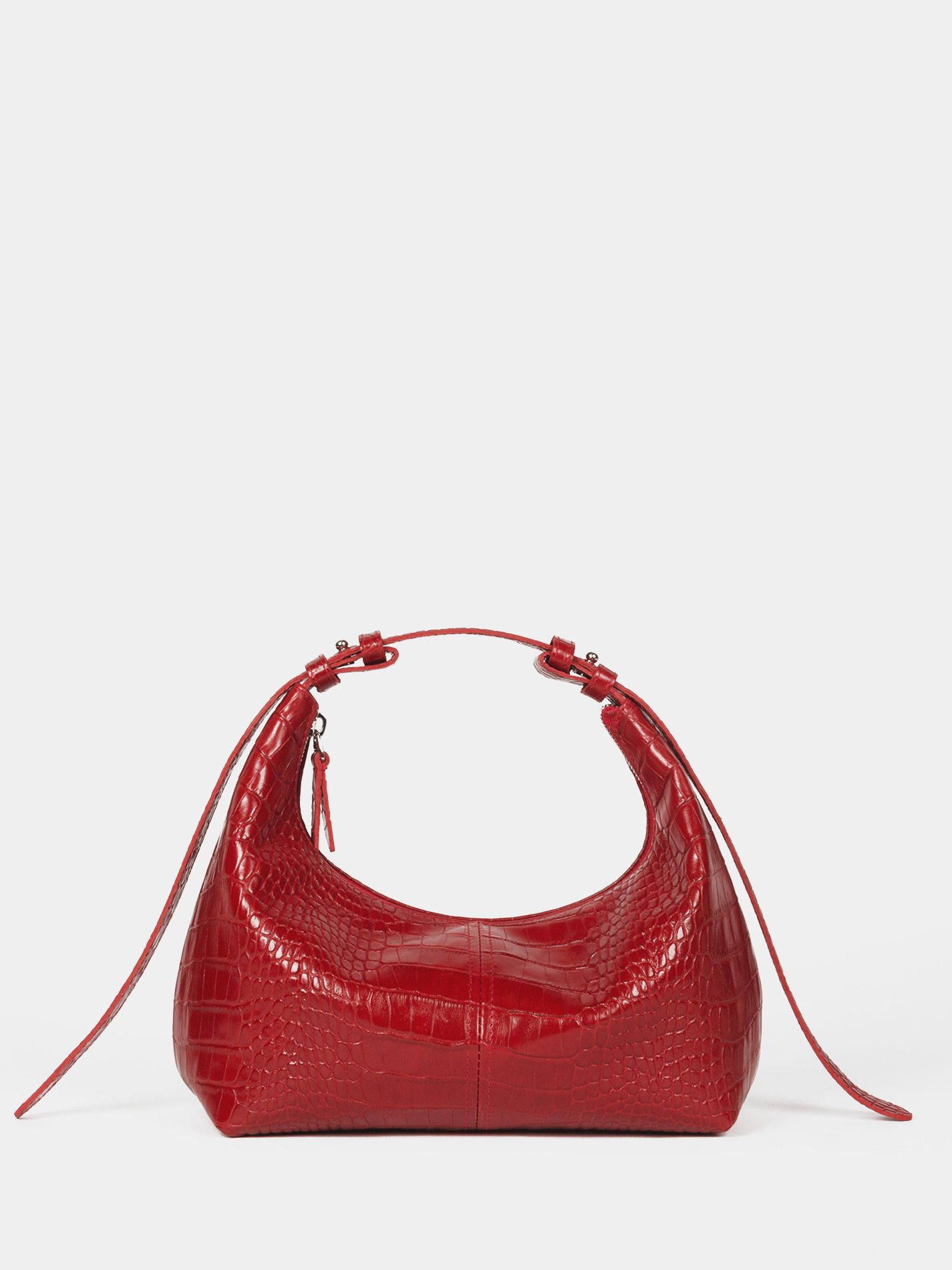 Женская сумка-хобо Luna из натуральной кожи с тиснением под крокодила красного цвета